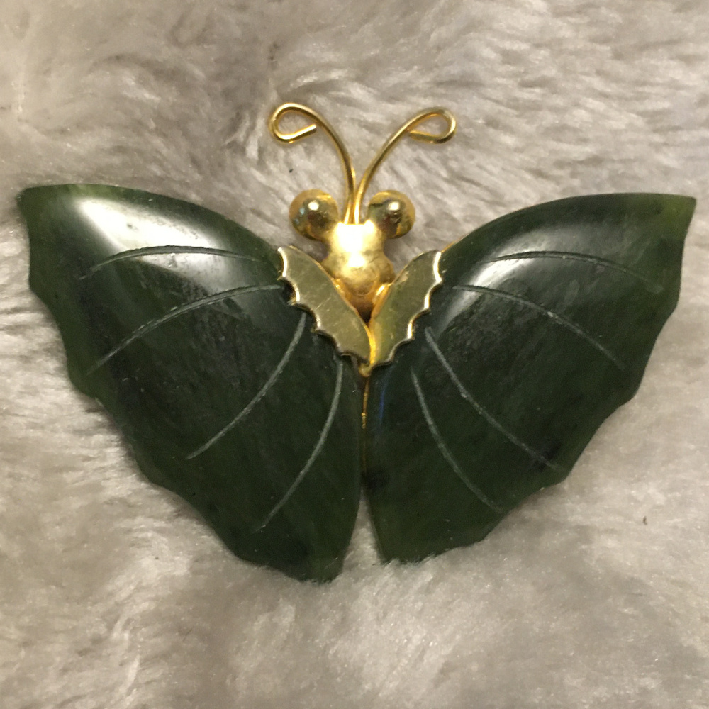 Carved Green Jade Brooch